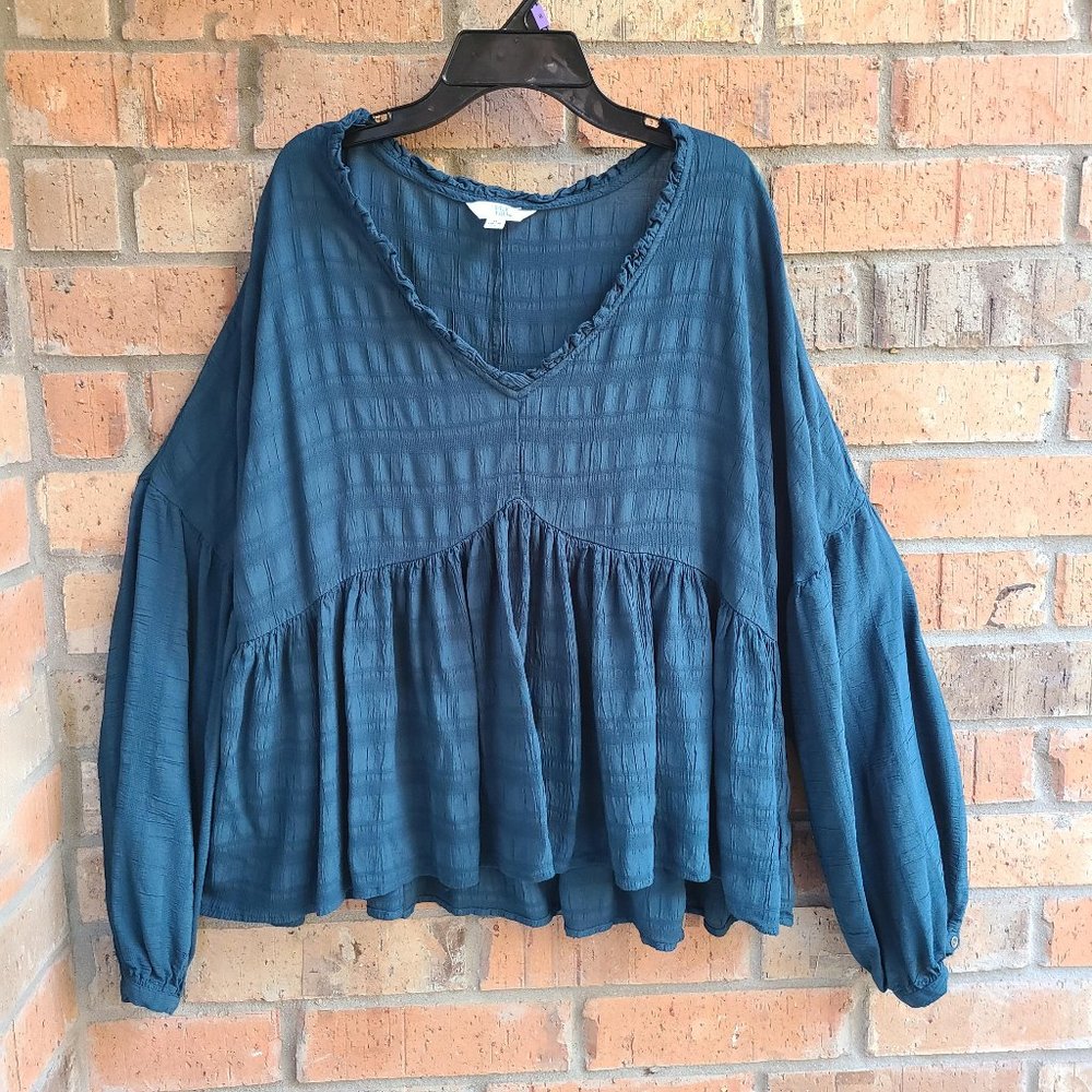 Time and Tru Womens Size XL Top Blouse Long Sleeves V-neck Teal